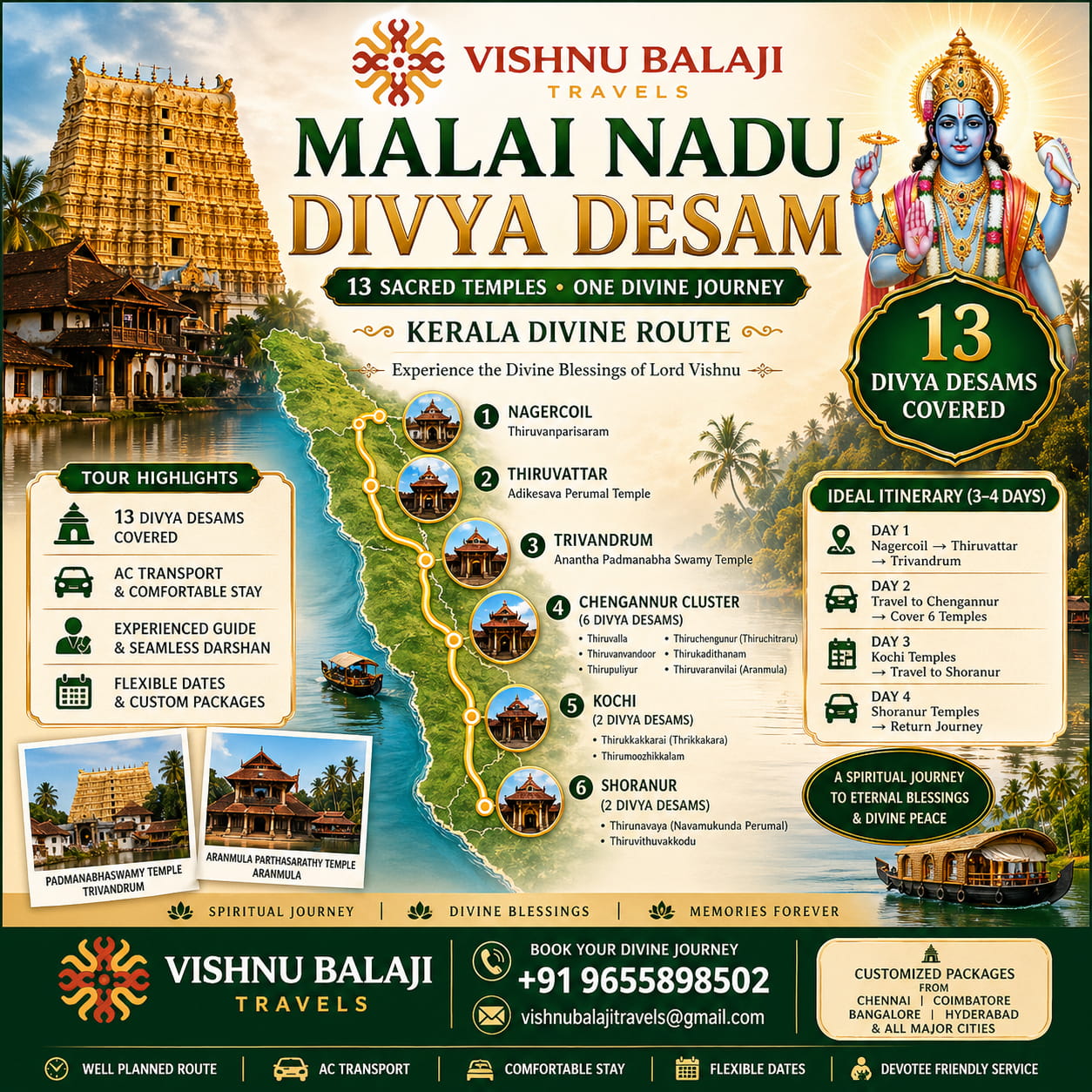 Malai Nadu Divya Desam Route Map Vishnu Balaji Travels Kerala Divyadesam Route Map 