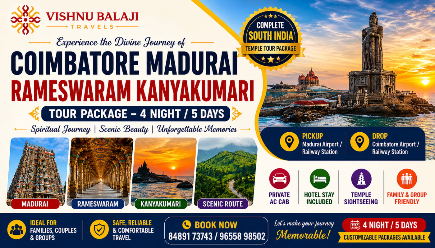 Coimbatore Madurai Rameswaram Kanyakumari Tour