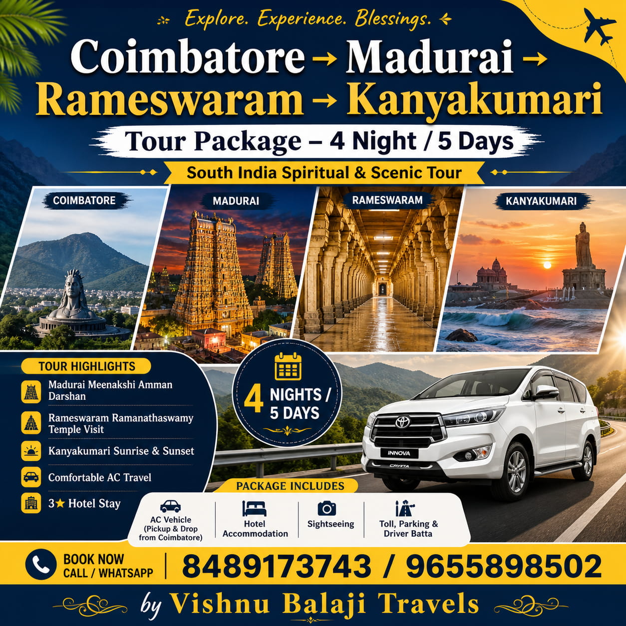 Coimbatore Madurai Rameswaram Kanyakumari Trip
