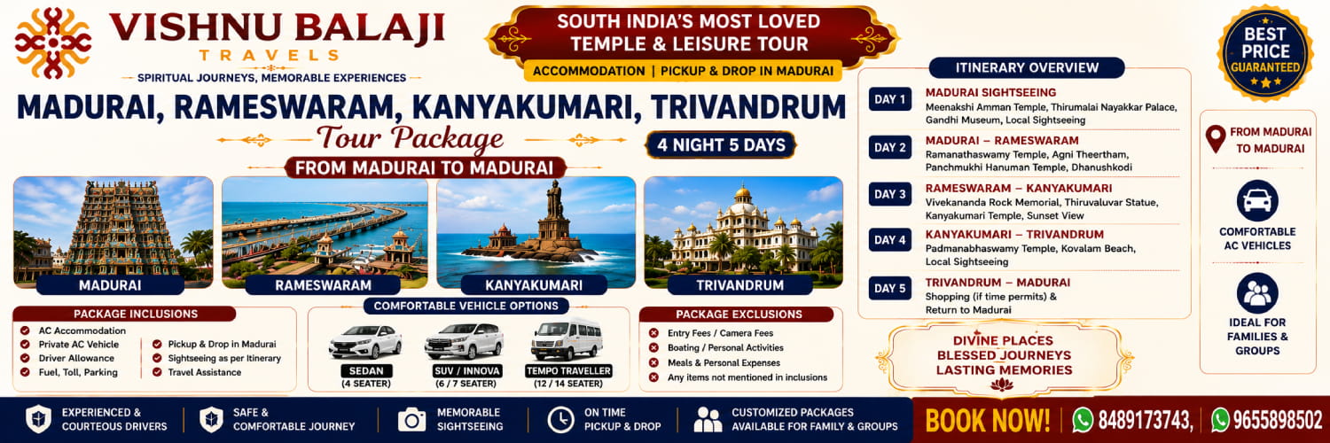 Madurai Rameswaram Kanyakumari Trivandrum Trip