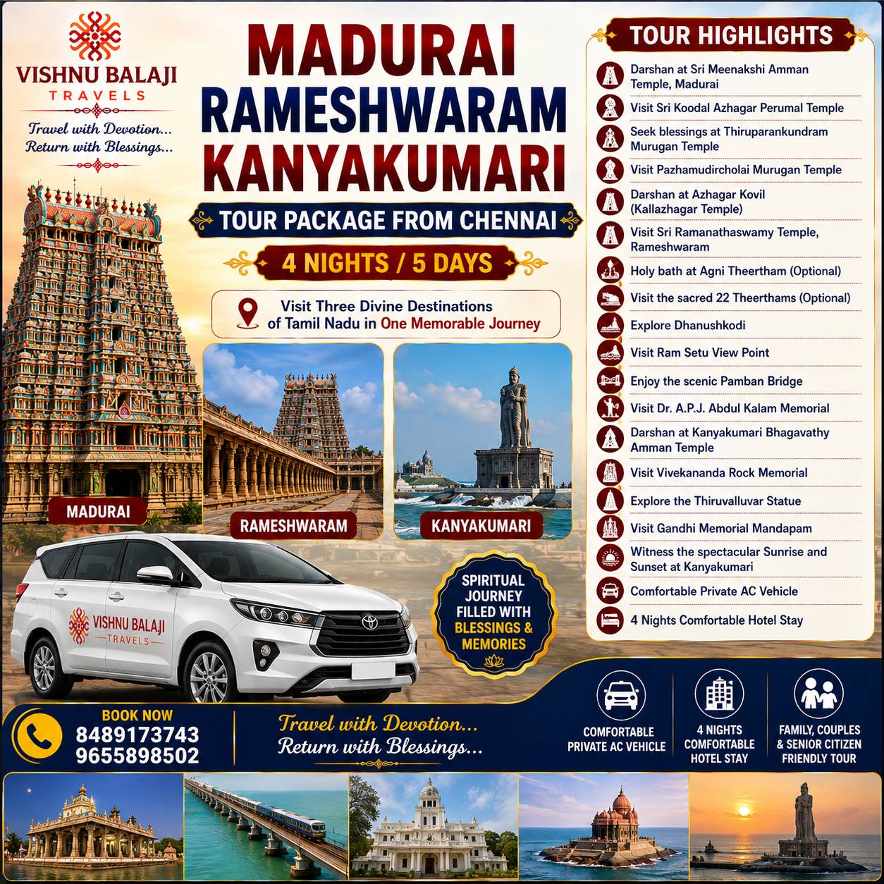 Chennai To Madurai Rameswaram Kanyakumari Trip