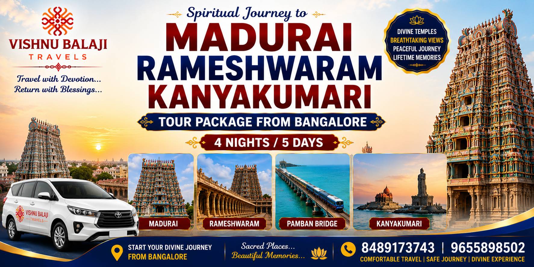 Madurai Rameshwaram Kanyakumari Tour From Bangalore
