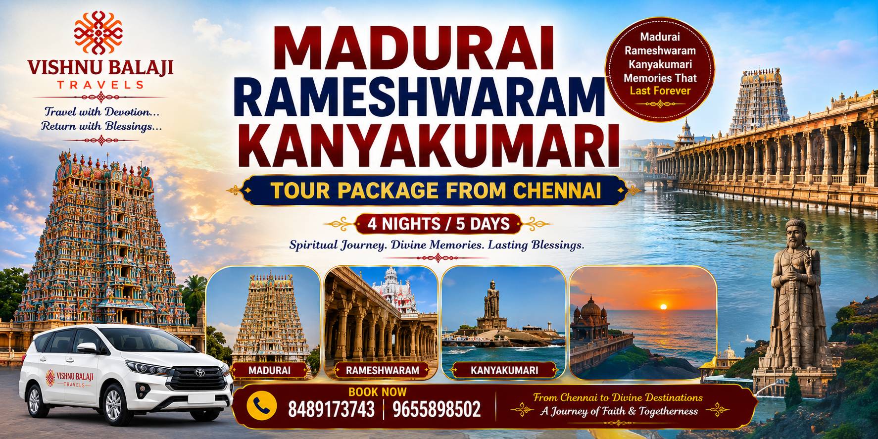 Madurai Rameswaram Kanyakumari Tour From Chennai