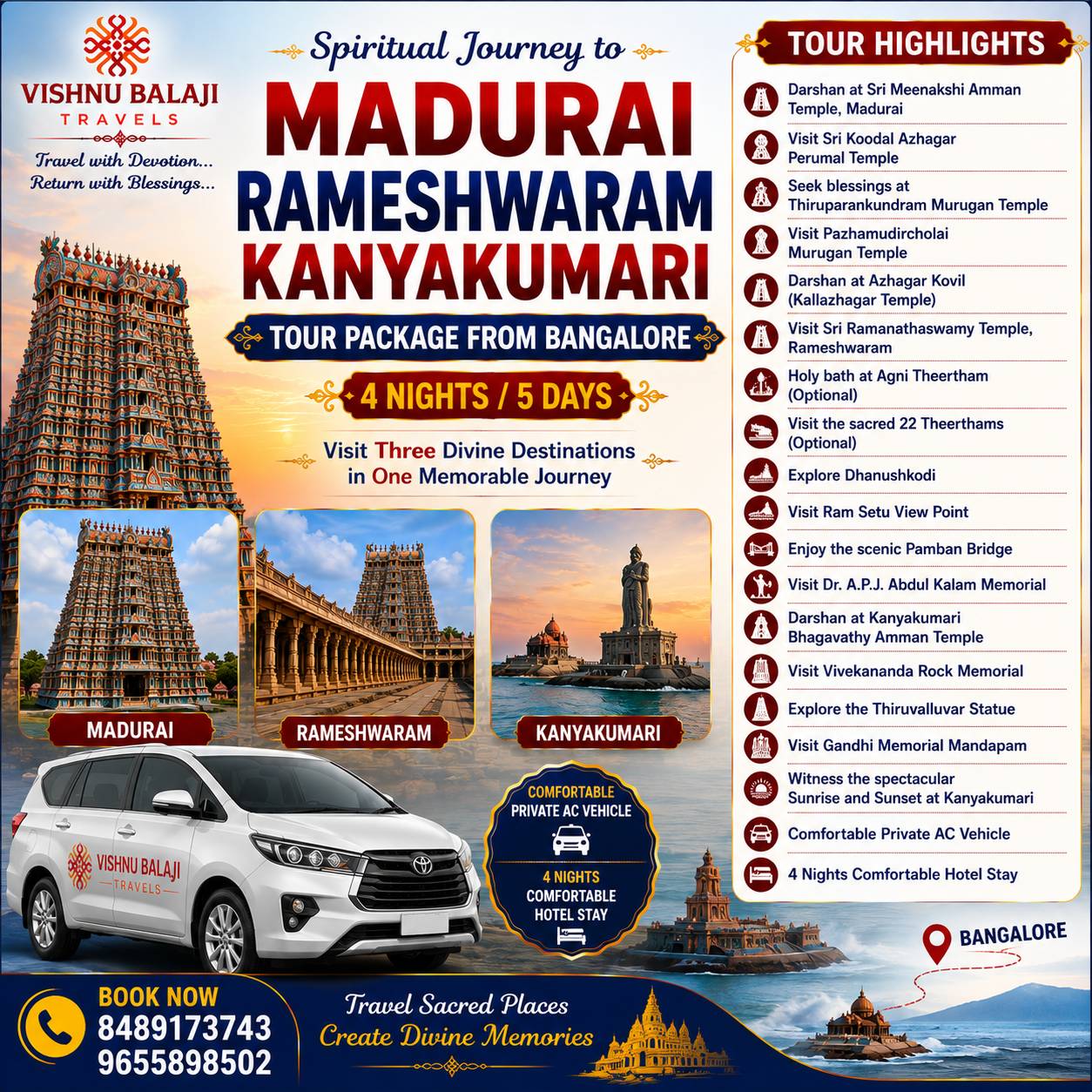 Madurai Rameswaram Kanyakumari Trip From Bangalore