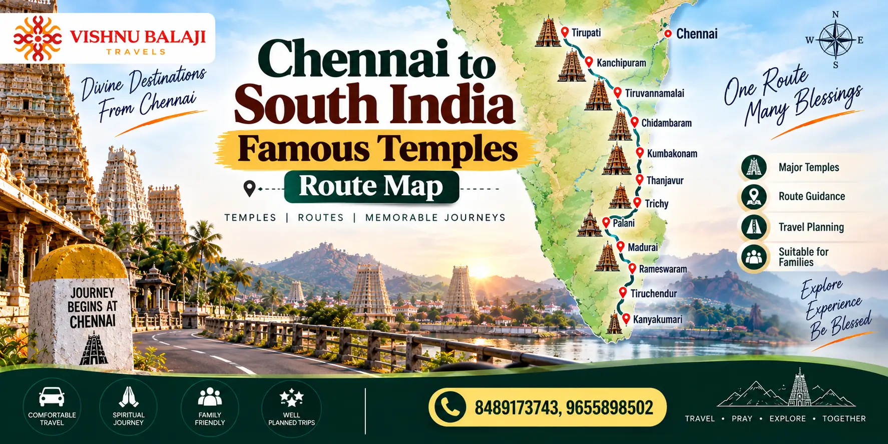 Chennai To South India Famous Temples Route Map