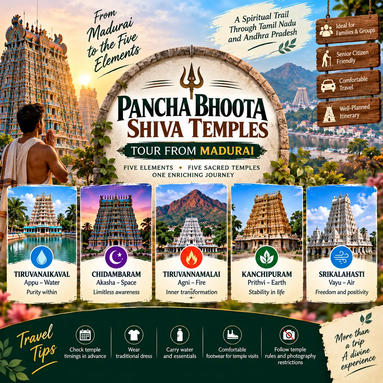 Madurai To Pancha Bhoota Temples Tour