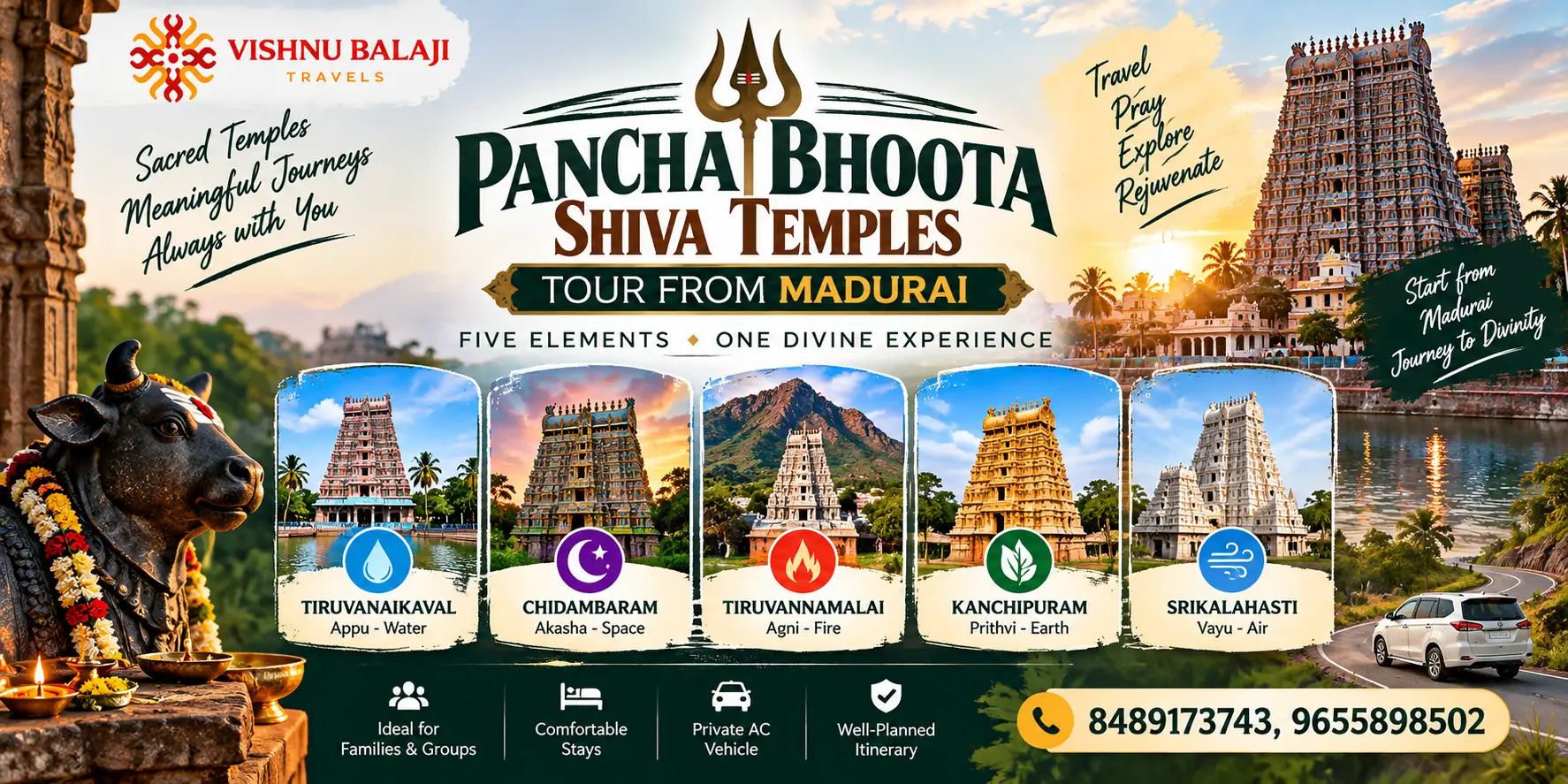 Pancha Bhoota Temples Tour From Madurai