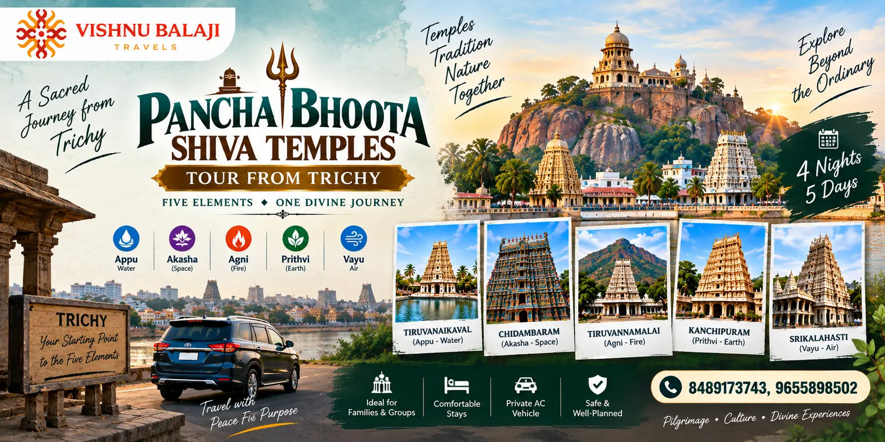 Pancha Bhoota Temples Tour From Trichy