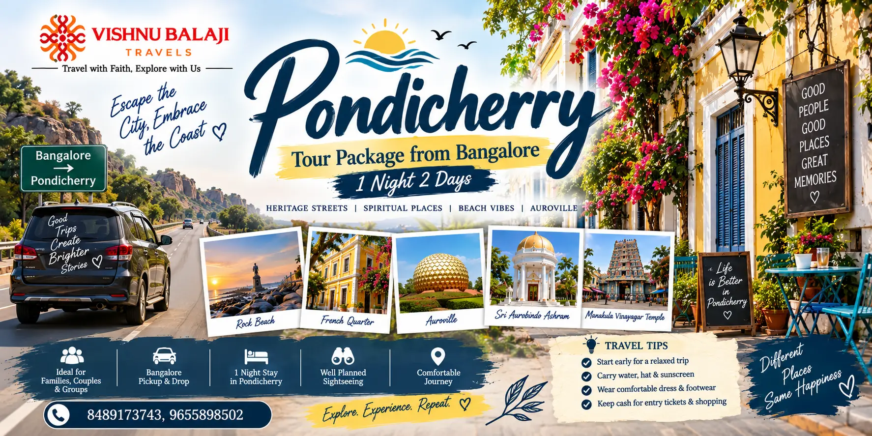 Pondicherry Tour Package From Bangalore 1 Night 2 Days