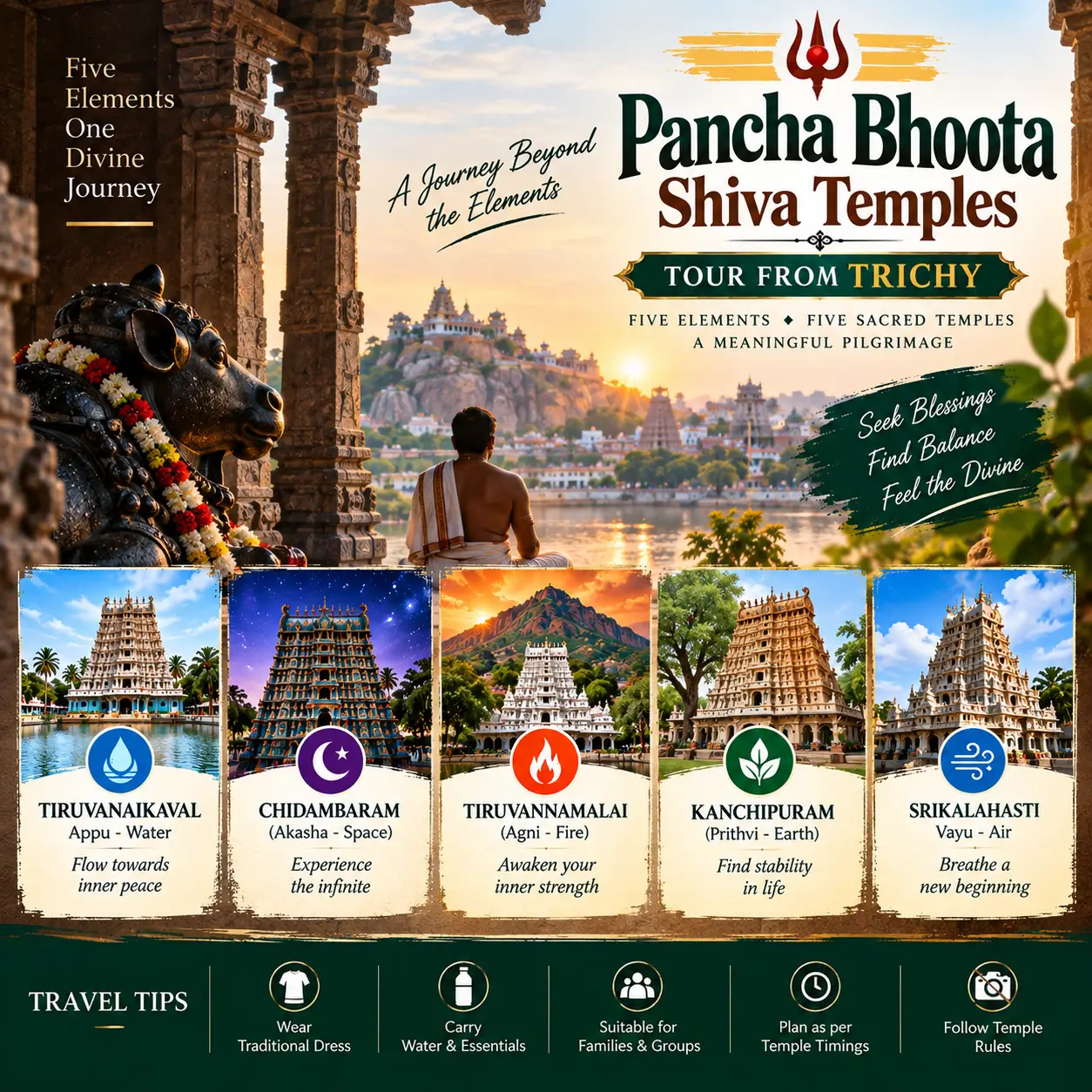 Trichy To Pancha Bhoota Temples Tour