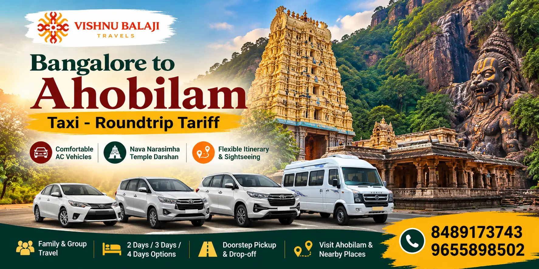 Bangalore To Ahobilam Taxi Roundtrip Tariff