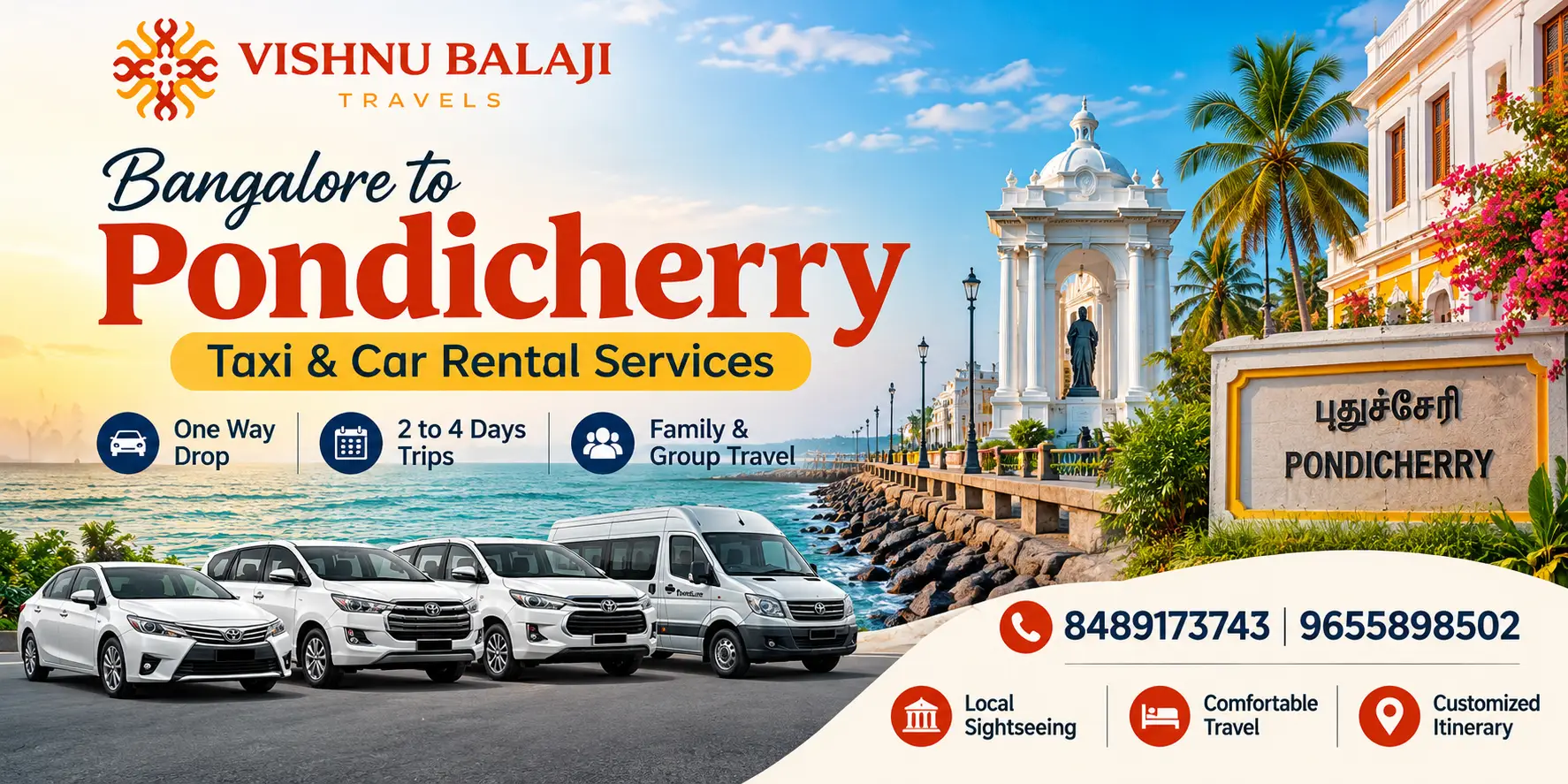 Bangalore To Pondicherry Taxi Rent Price