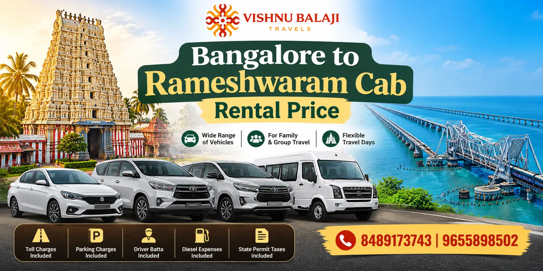 Bangalore To Rameshwaram Cab Rental Price