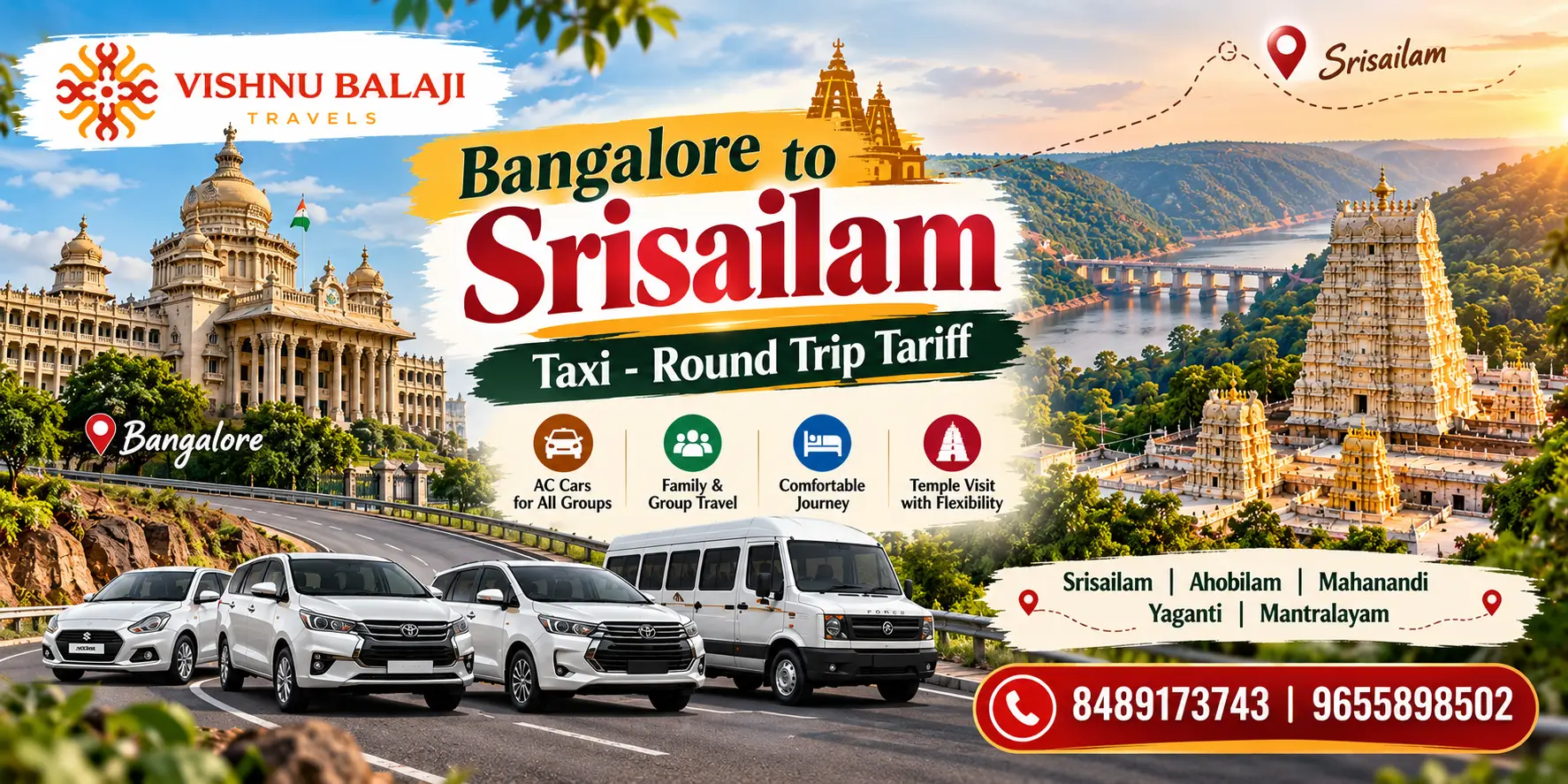 Bangalore To Srisailam Taxi Round Trip Tariff