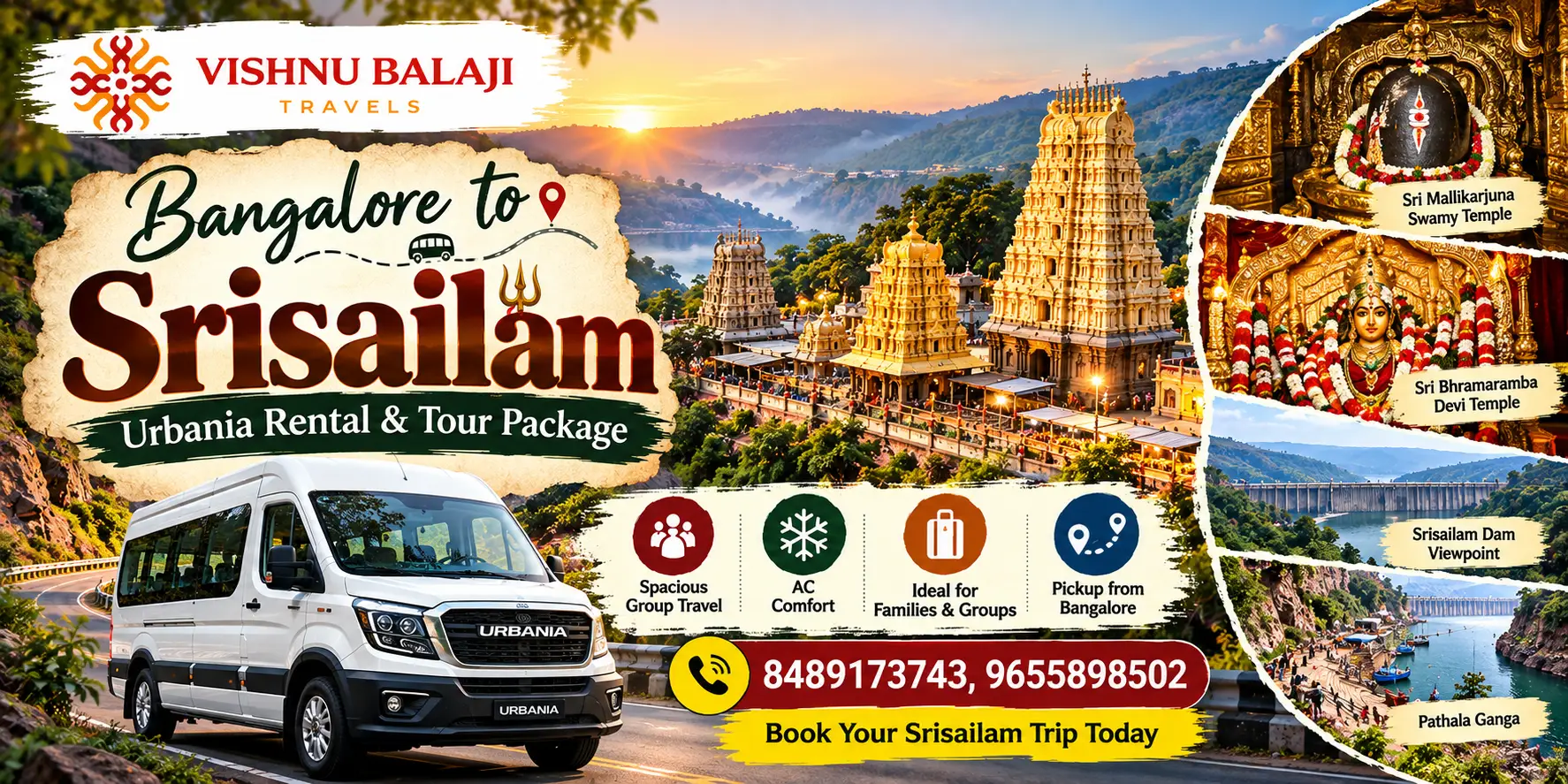 Bangalore To Srisailam Urbania Rental Tour Package