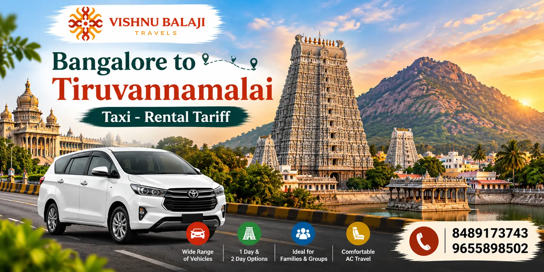 Bangalore To Tiruvannamalai Taxi Rental Tariff