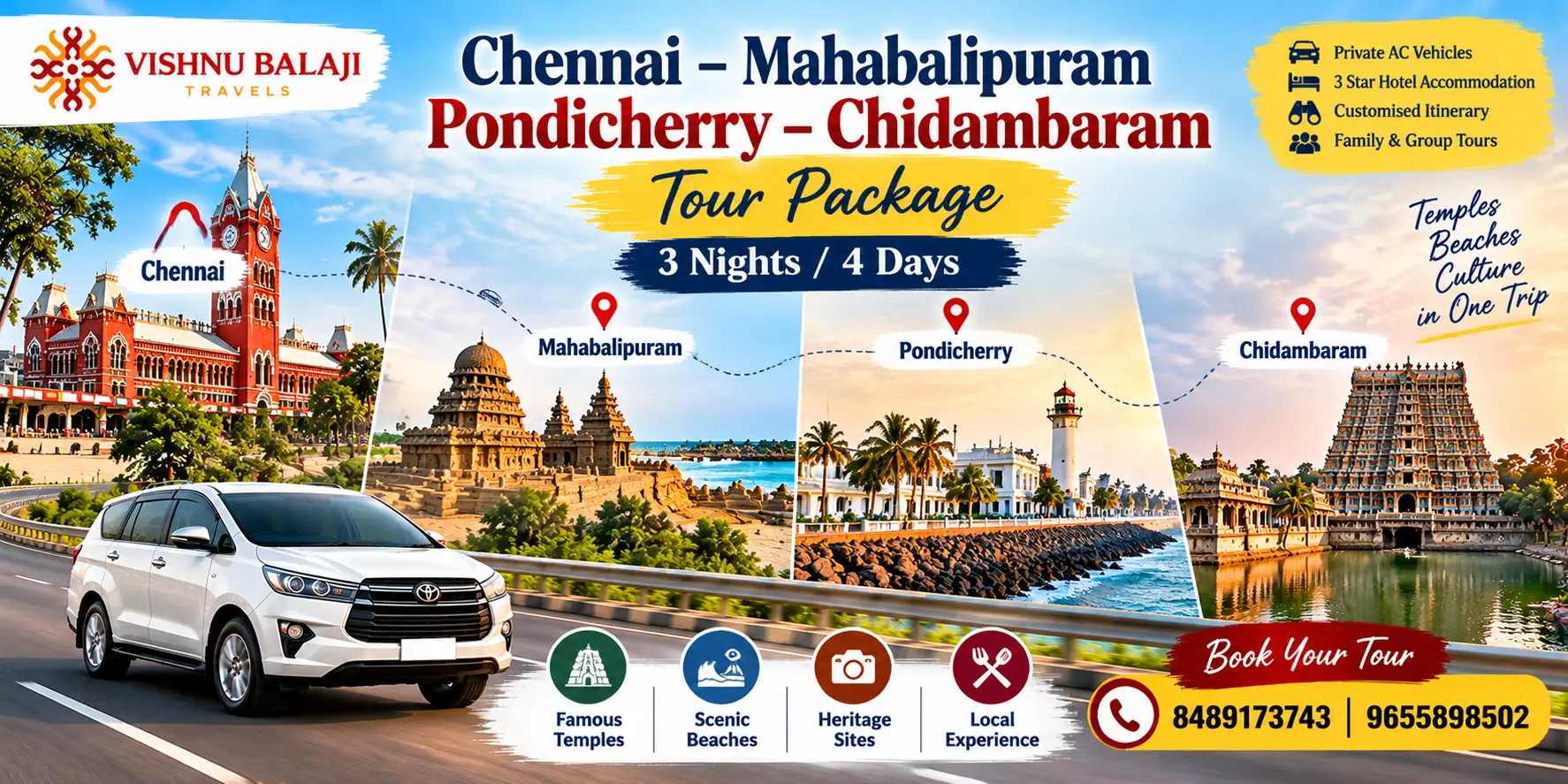 Chennai Mahabalipuram Pondicherry Chidambaram Tour Package