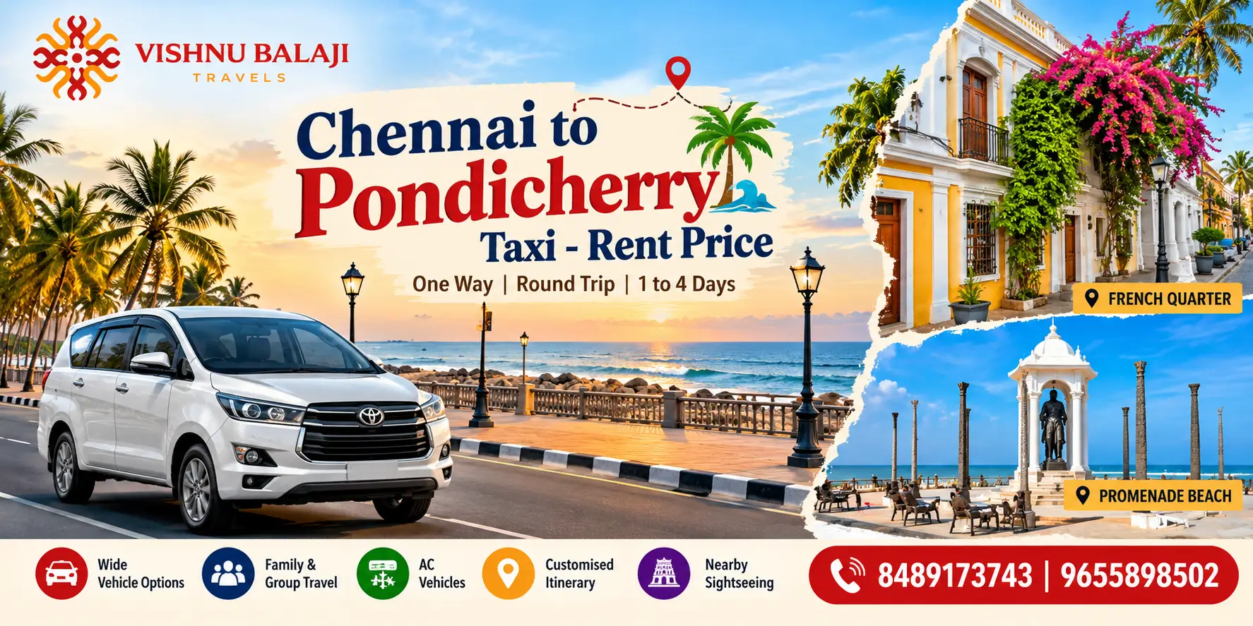 Chennai To Pondicherry Taxi Rent Price