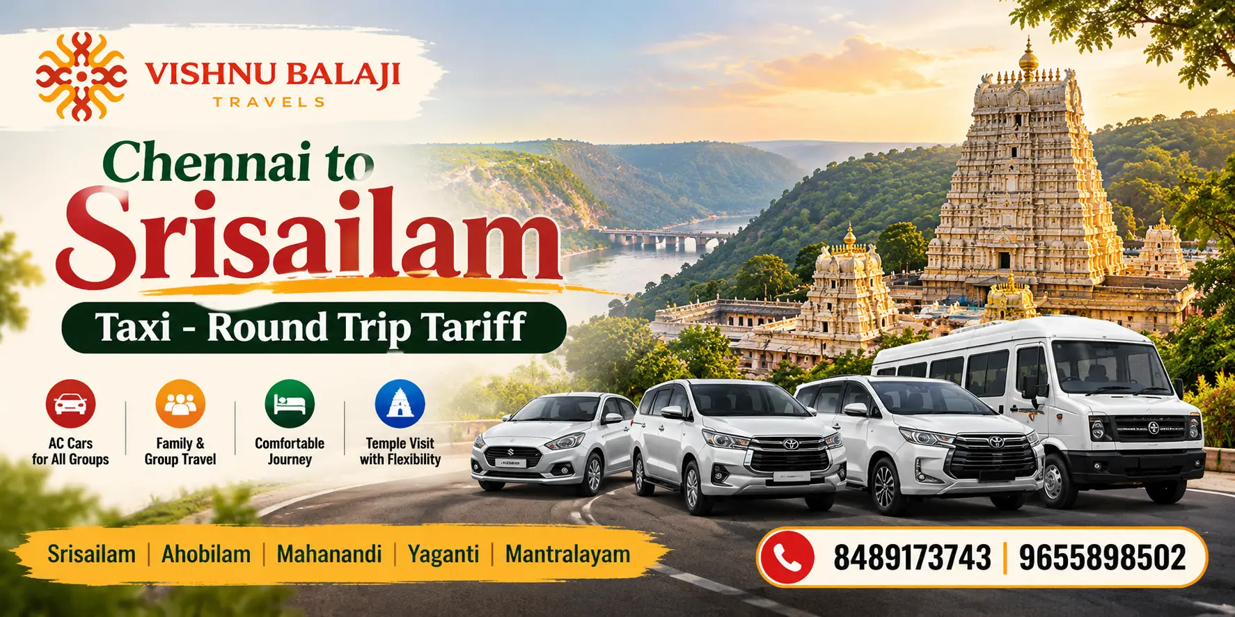 Chennai To Srisailam Taxi Round Trip Tariff