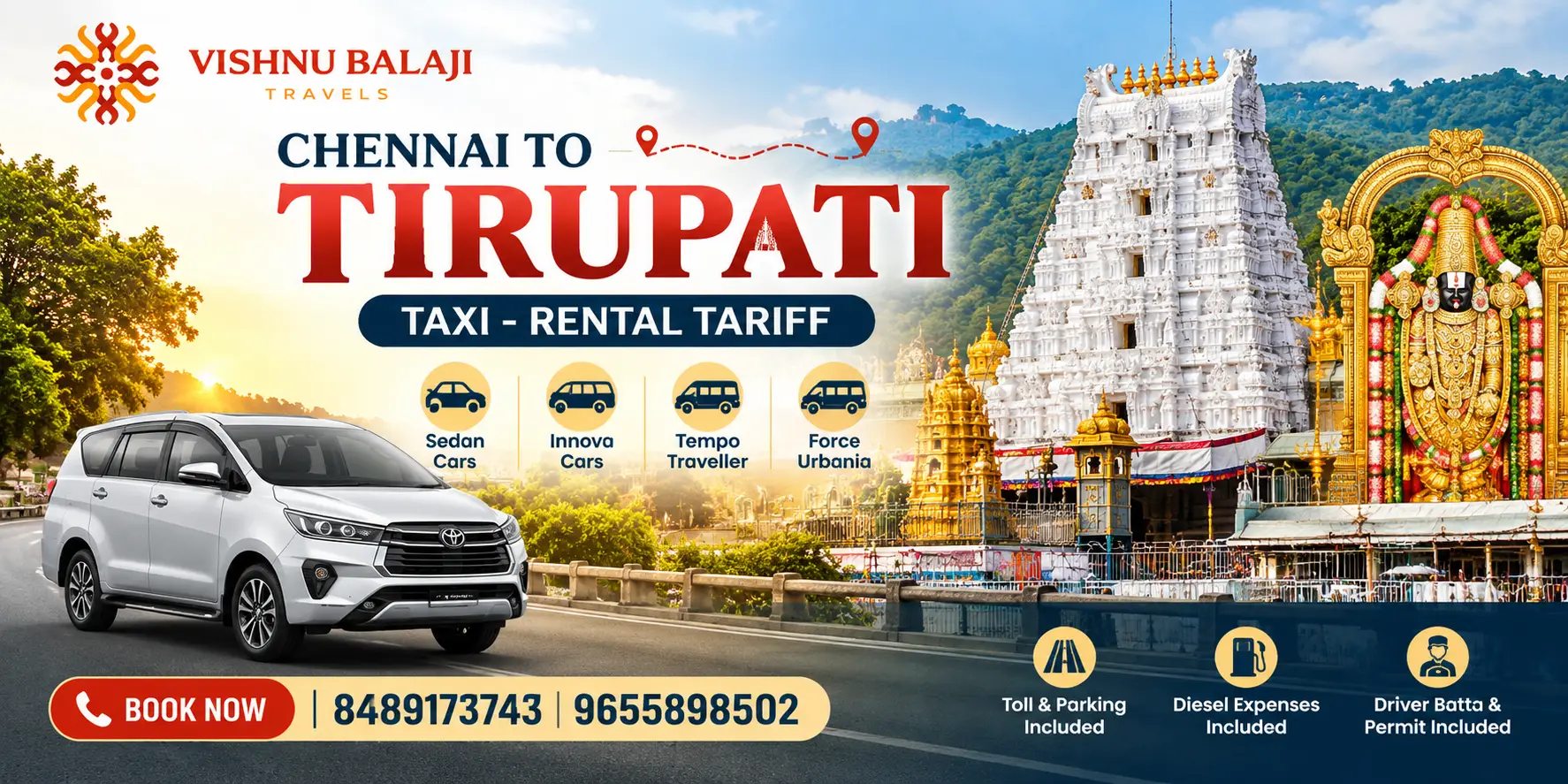 Chennai To Tirupati Taxi Rental Tariff