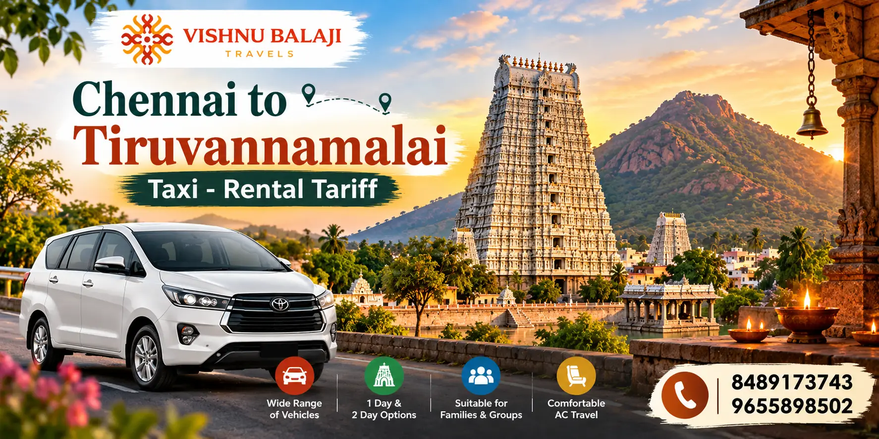 Chennai To Tiruvannamalai Taxi Rental Tariff