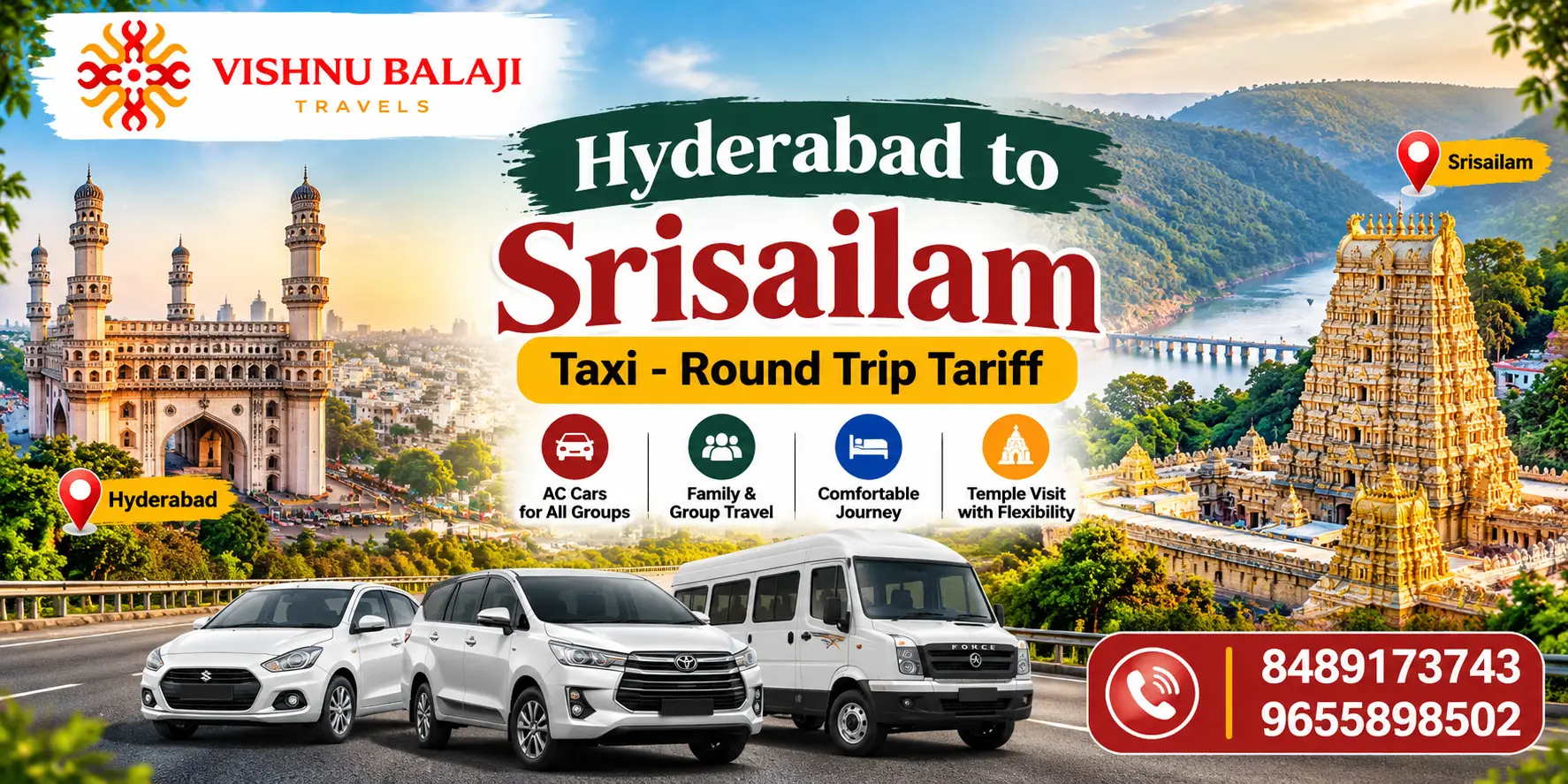 Hyderabad To Srisailam Taxi Round Trip Tariff