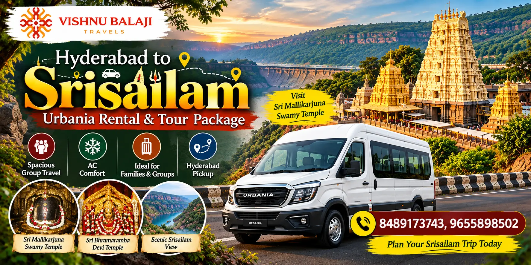 Hyderabad To Srisailam Urbania Rental Tour Package
