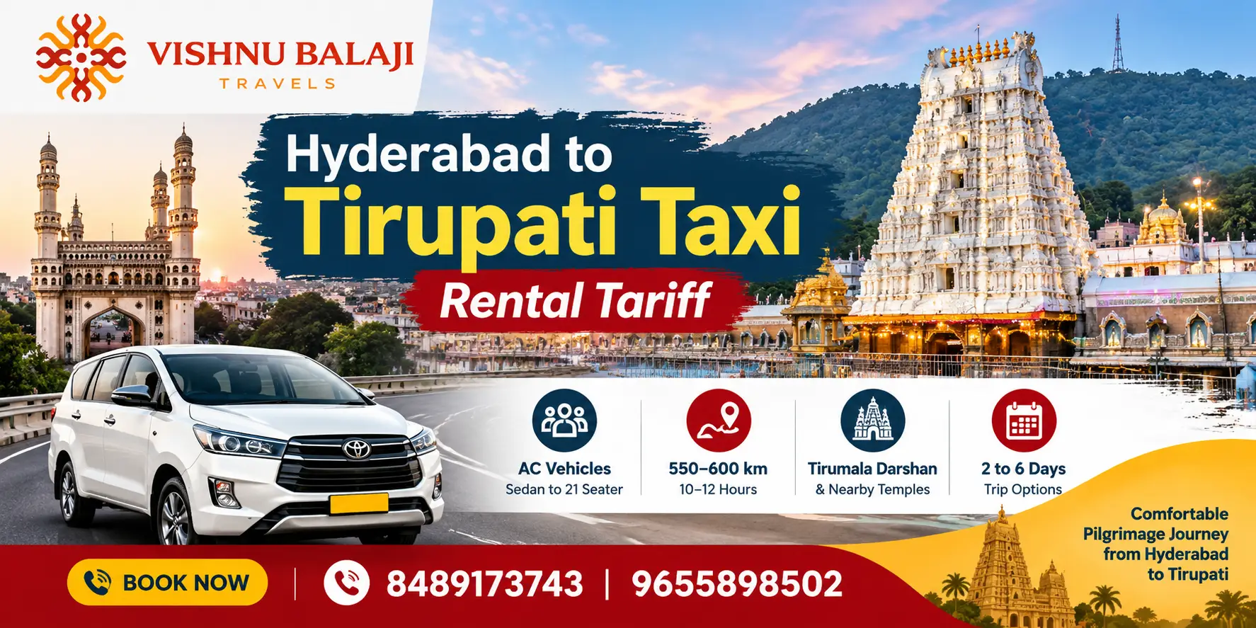 Hyderabad To Tirupati Taxi Rental Tariff
