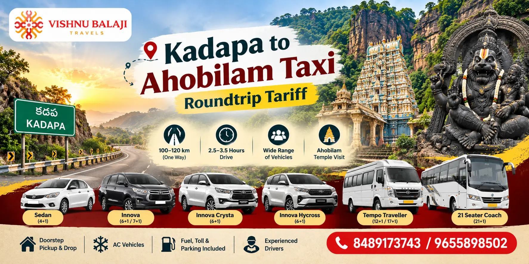 Kadapa To Ahobilam Taxi Roundtrip Tariff