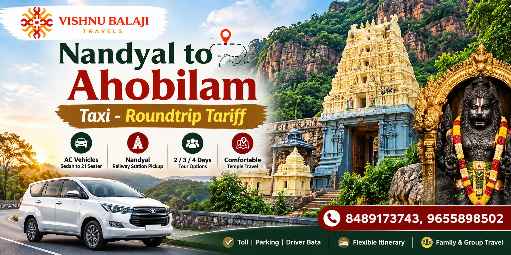 Nandyal To Ahobilam Taxi Roundtrip Tariff