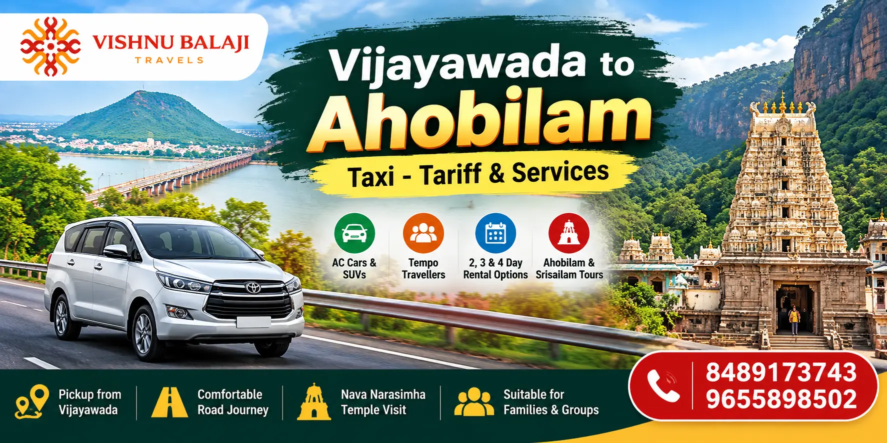 Vijayawada To Ahobilam Taxi Tariff
